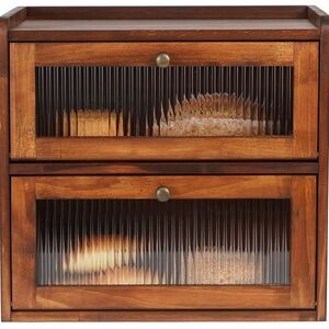 Wooden Bread Box, 2-Layer Large Capacity Bread Storage w/ Acrylic Window (Brown)